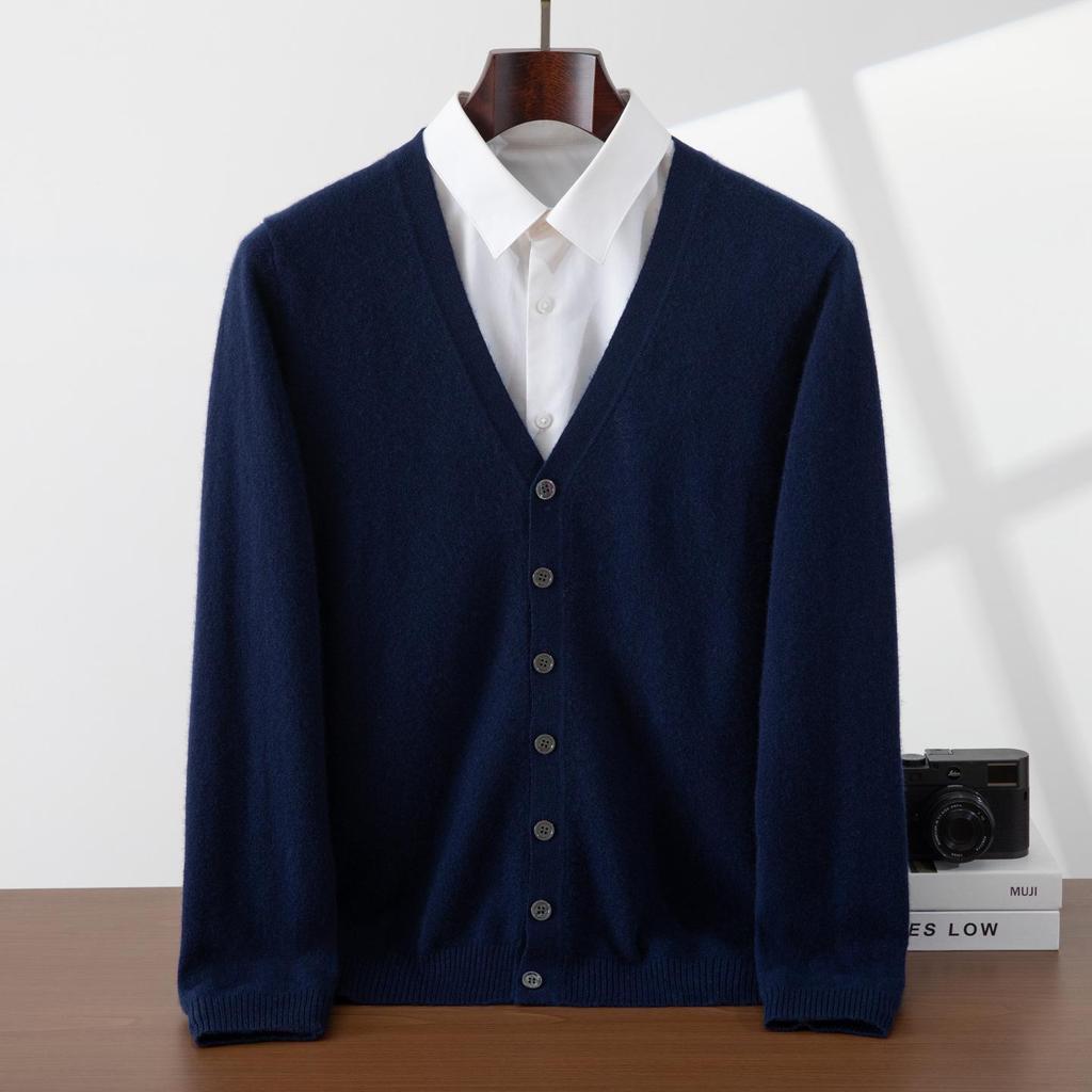 Men's 100% Pure Cashmere V-Neck Cardigan - Soft, Skin-Friendly, Button-Up Knitwear