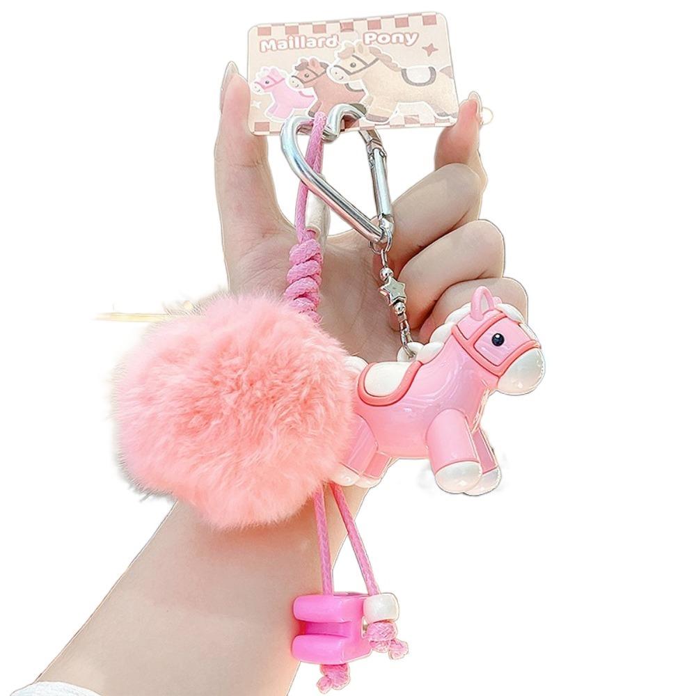 Chinese Style Horse Keychain Zodiac Mascot New Year Keyring Plush Pony Keychain  Bag Decoration розовый