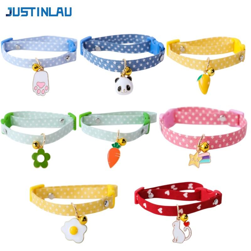 JUSTINLAU Süße Haustierhalsbänder Verstellbare Katzen/Hunde Glocke Sicherheitsverschluss Polyester Haustierhalsband mit Dekoration Zuhause Haustierzubehör