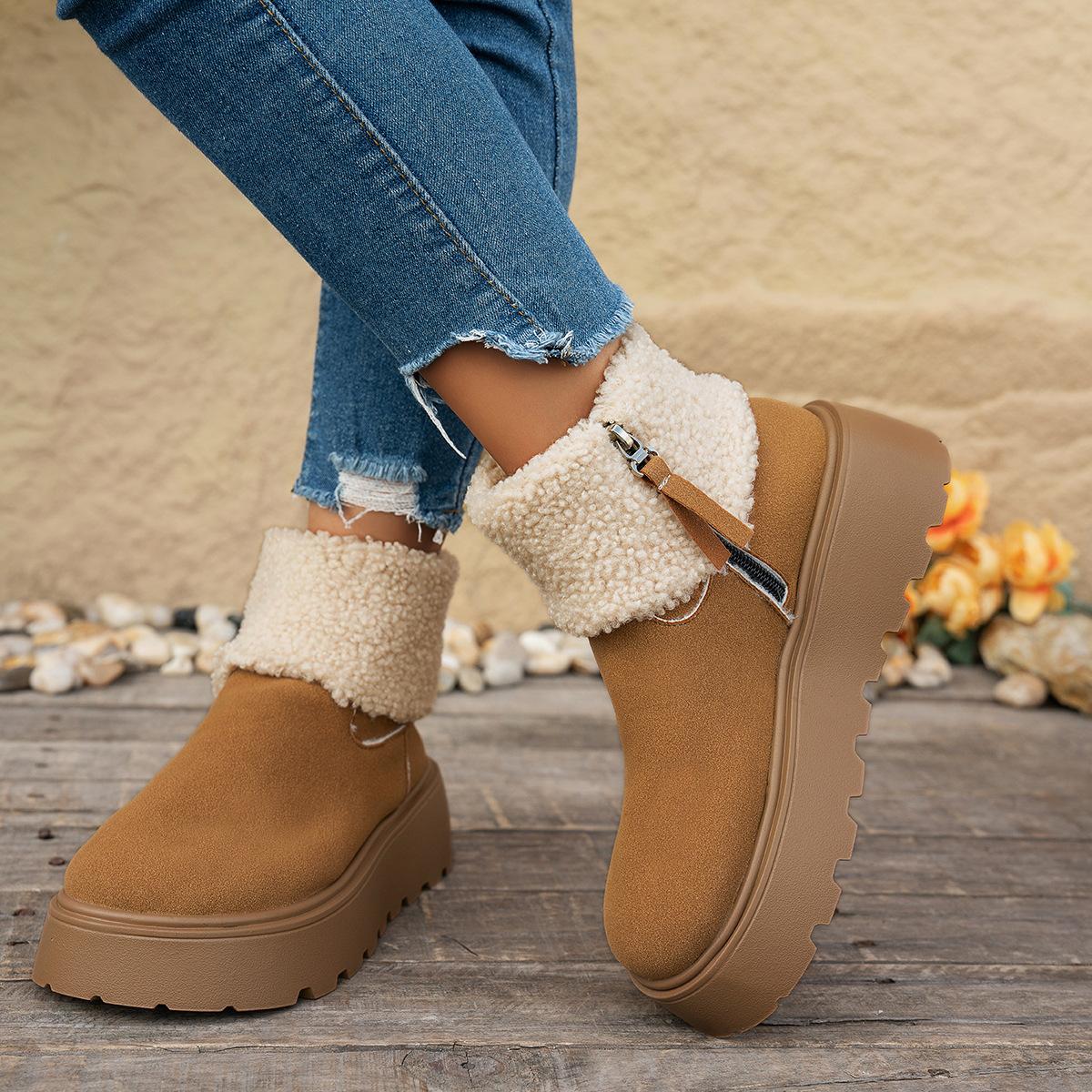 Women s Lightweight Comfortable Cold Warm Padded Snow Boots Non-slip Wear Outdoor Leisure Sports Mid-calf Side Zipper Cotton Boots 35