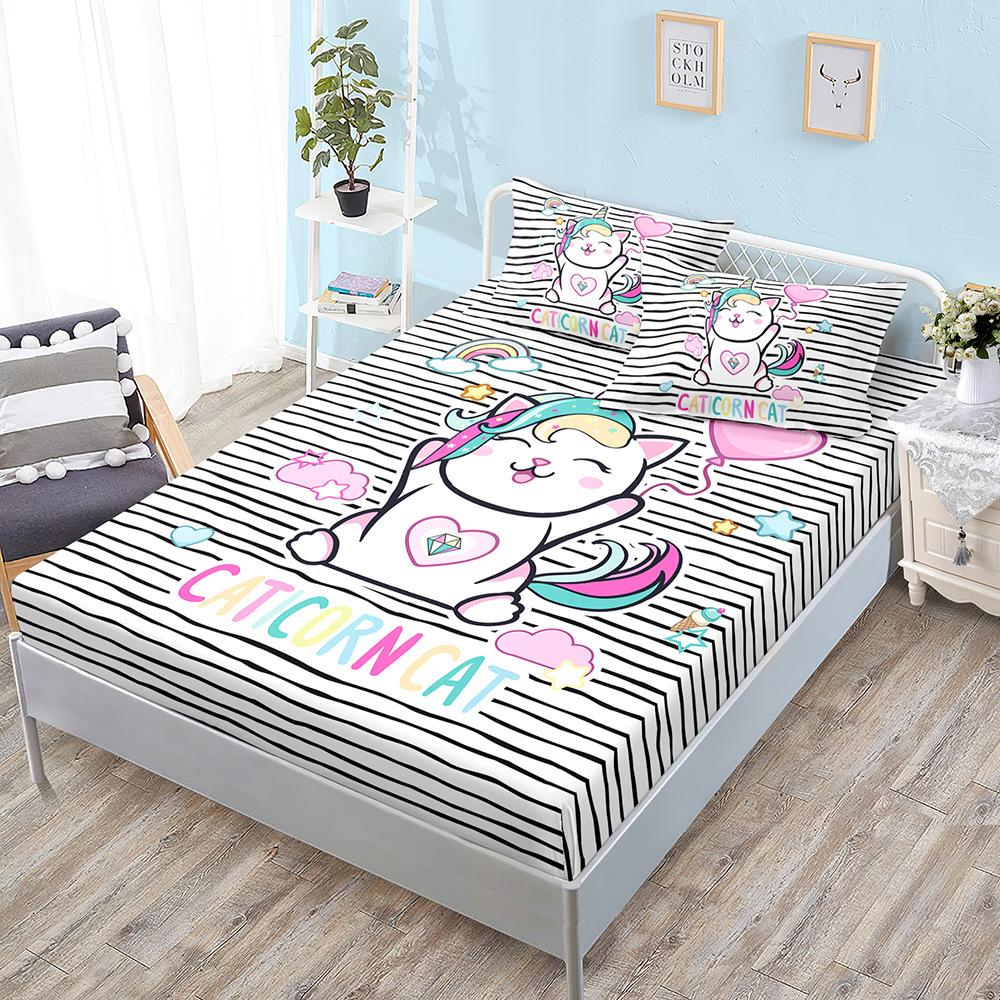 Cartoon Unicorn Mattress Kit, Mattress Three-Piece Set, Bedspread, Pillowcase, Mattress Protective Cover.