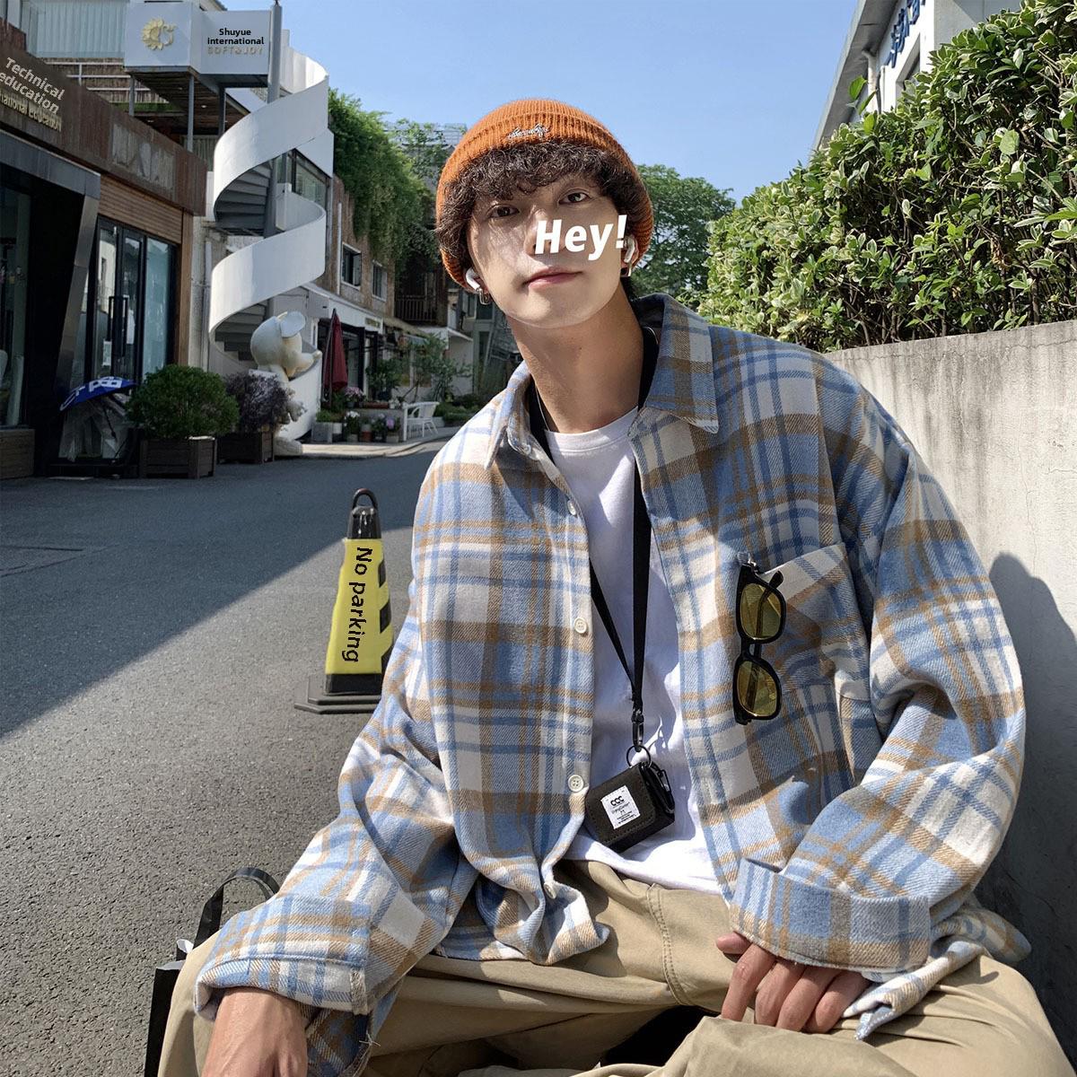 

Мужская зеленая шерстяная клетчатая рубашка с длинным рукавом в стиле яппи – повседневная куртка на осень/зиму 2XL синий