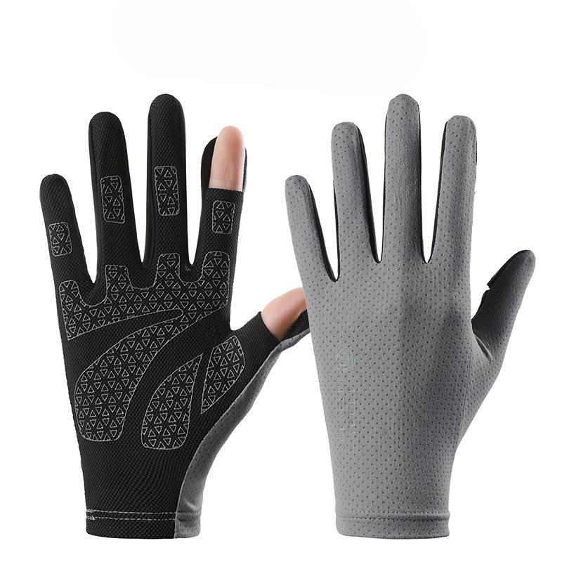 Cycling Gloves for Men and Women Summer Thin Ice Silk Breathable Touch Screen Driving Fishing Anti Slip Flip Two Finger Sun Protection Gloves