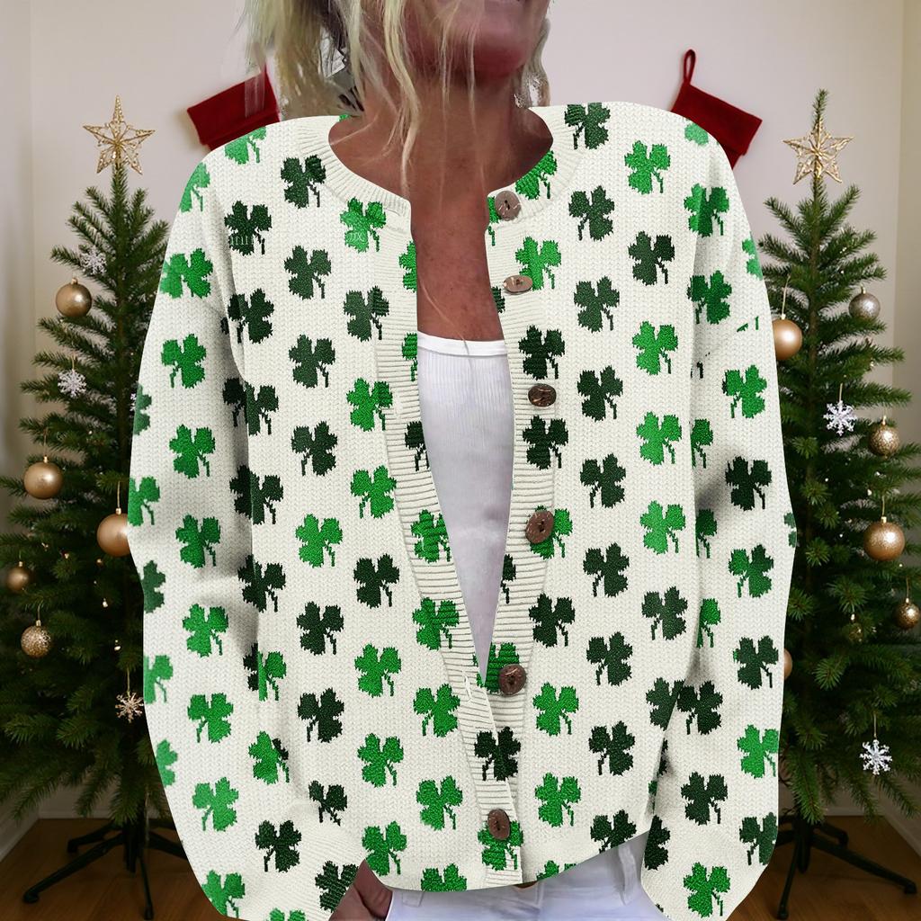 Damski St. Sweter na Dzień Świętego Patryka Uroczy Zabawny Sweter na Dzień Świętego Patryka Wiosna Długi Rękaw Dzianinowy Sweter