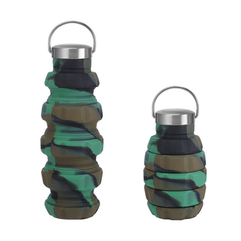 Portable Silicone Retractable Grenade Water Bottle 500ML Collapsible Sports Water Bottle Foldable Reuseable Drinking Cup Travel