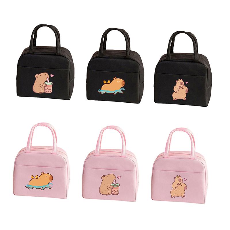 Cartoon Cute Capybara Print Insulated Lunch Bags  Portable Thermal Lunch Tote Bags Picnic Food Preservation Lunch Box Bag