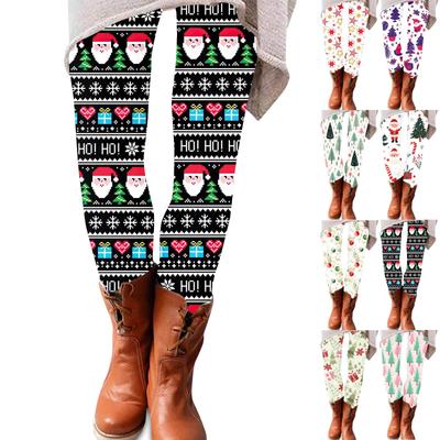 Damenhose mit Weihnachtsdruck, dehnbare, weiche Hose, lässige Schlafhose für zu Hause