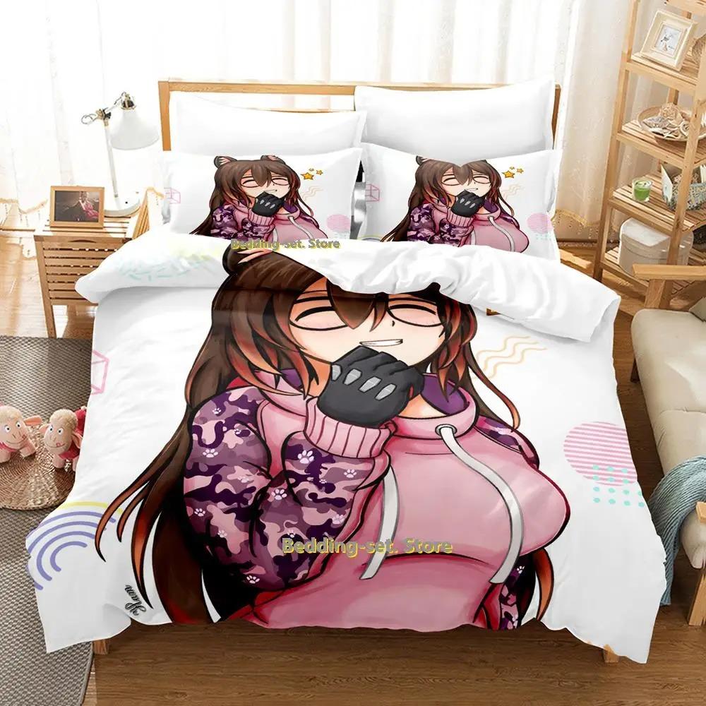 Kawaii Mädchen Roboco-san Vtuber Bettwäscheset Einzelbett Twin Full Queen King Size Bettset Erwachsener Kind Schlafzimmer Bettbezugsets Anime Bett