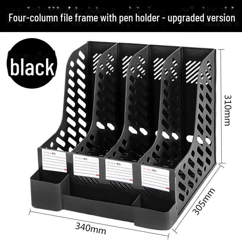 

Вертикальная настольная стойка для хранения файлов с держателем для ручек, большая вместимость, 4-секционный органайзер