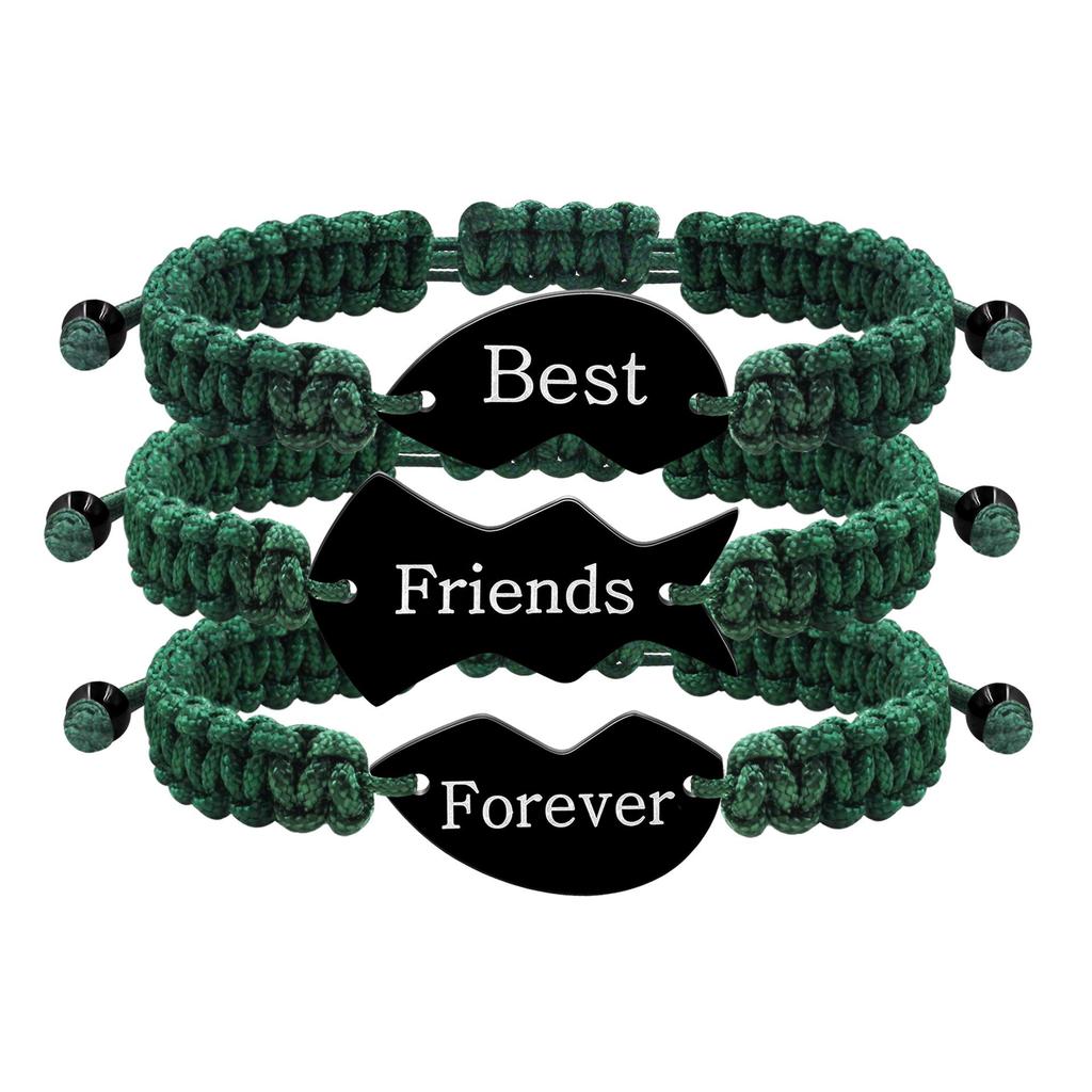 3-Piece Multicolor Puzzle Heart Best Friends Bangle Set, Titanium Steel Engraved