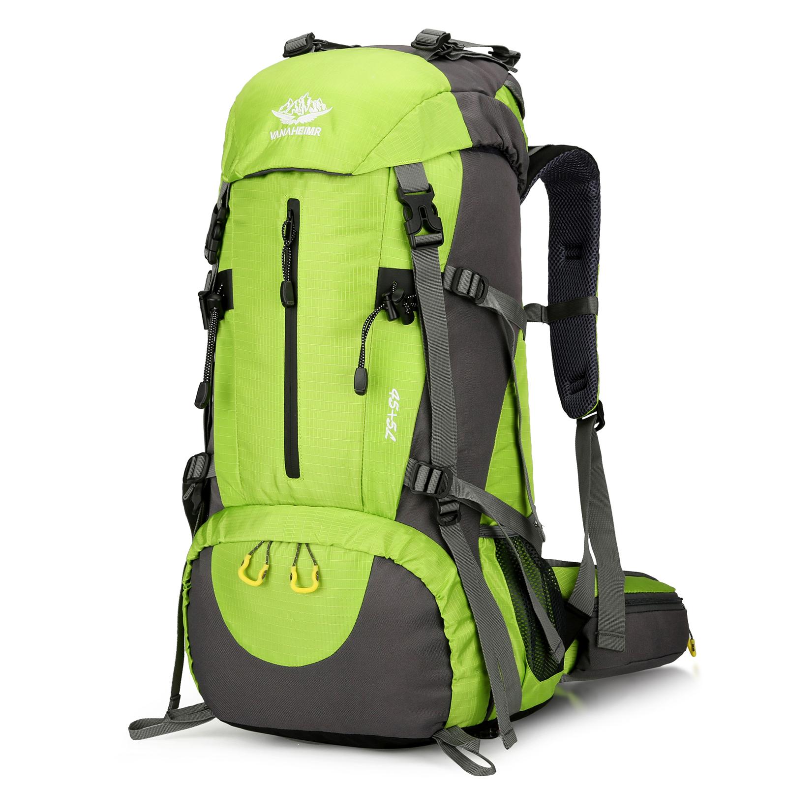 Zaino da trekking da 50 litri Zaino da campeggio impermeabile con copertura antipioggia Borsa da viaggio da viaggio con scarpe verde