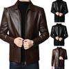 Chaqueta de Hombre Piel Sintética Color Sólido Cuello Alto Suave Grueso Cálido Manga Larga Cremallera Protección del Cuello Motocicleta A Prueba de Viento Chaqueta Fresca Otoño Invierno
