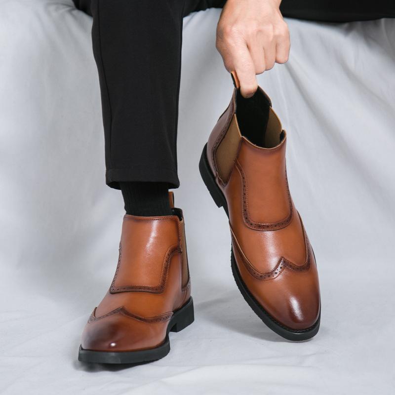 Stivaletti Chelsea da Uomo Designer Alta Qualità Scarpe in Pelle da Uomo Moda Stile Britannico Scarpe Alte da Uomo Comfort Stivaletti alla Caviglia Business