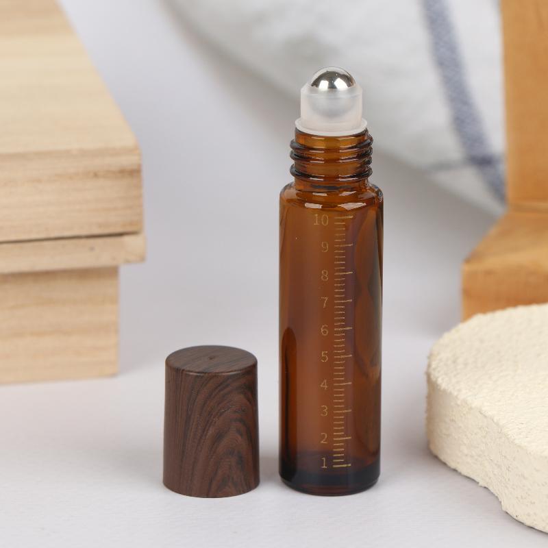 5ml 10ml Bursztynowe Przezroczyste Szklane Butelki Roll-on Plastikowa Nakrętka Imitująca Drewno Próbne Buteleczki z Kulka do Olejków Eterycznych Perfum