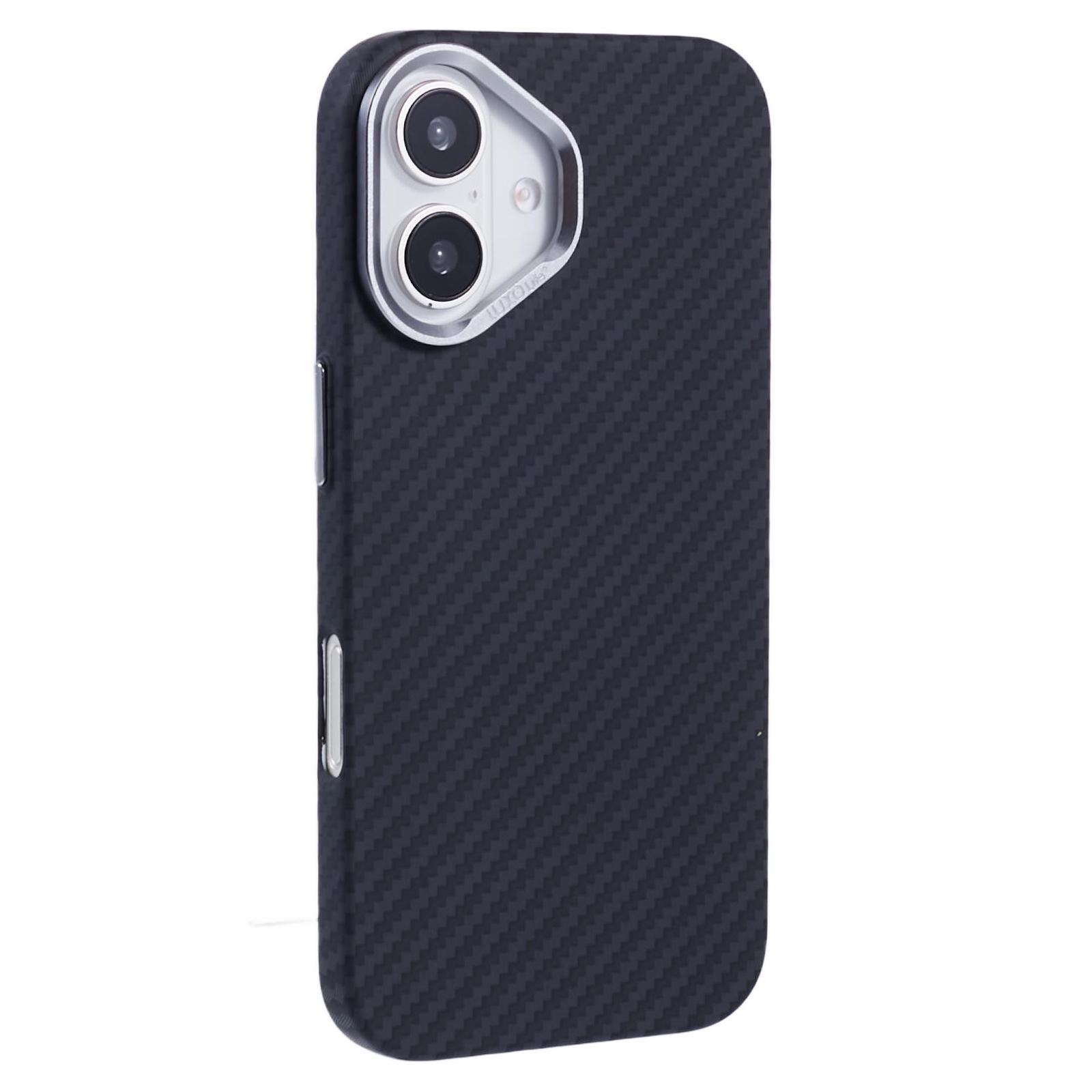 

For iPhone 16 Case Compatible with MagSafe Carbon Fiber Texture Water-Transfer PC Phone Cover - Colorful+Black Stripes