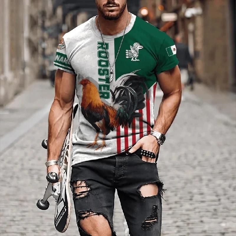Men's Mexico Summer T-shirt Rooster Battle Champion 3D Printing Casual Short Sleeved Shirt Unisex Harajuku Round Neck Top