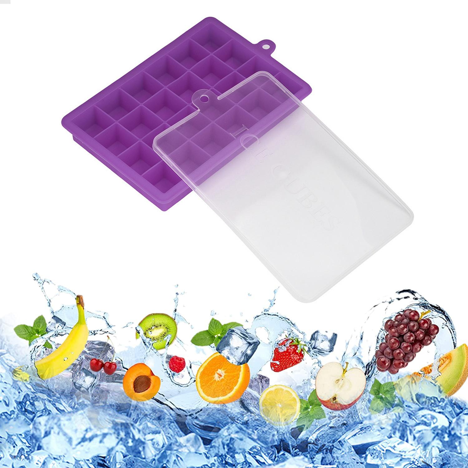 

Силиконовые формы для кубиков льда, силиконовые формы для формочек для кубиков льда с крышкой для морозильной камеры, съемные и штабелируемые, 24 кубика льда на лоток One Size фиолетовый