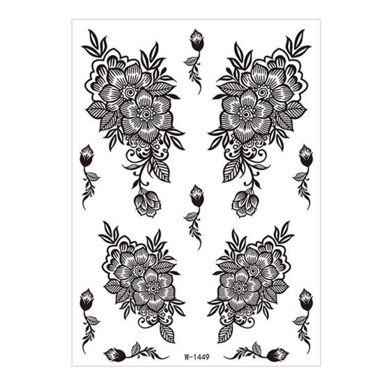 Temporary Tattoos Stickers Fake Body Arm Chest Shoulder Tattoos with Black Lace Flower
