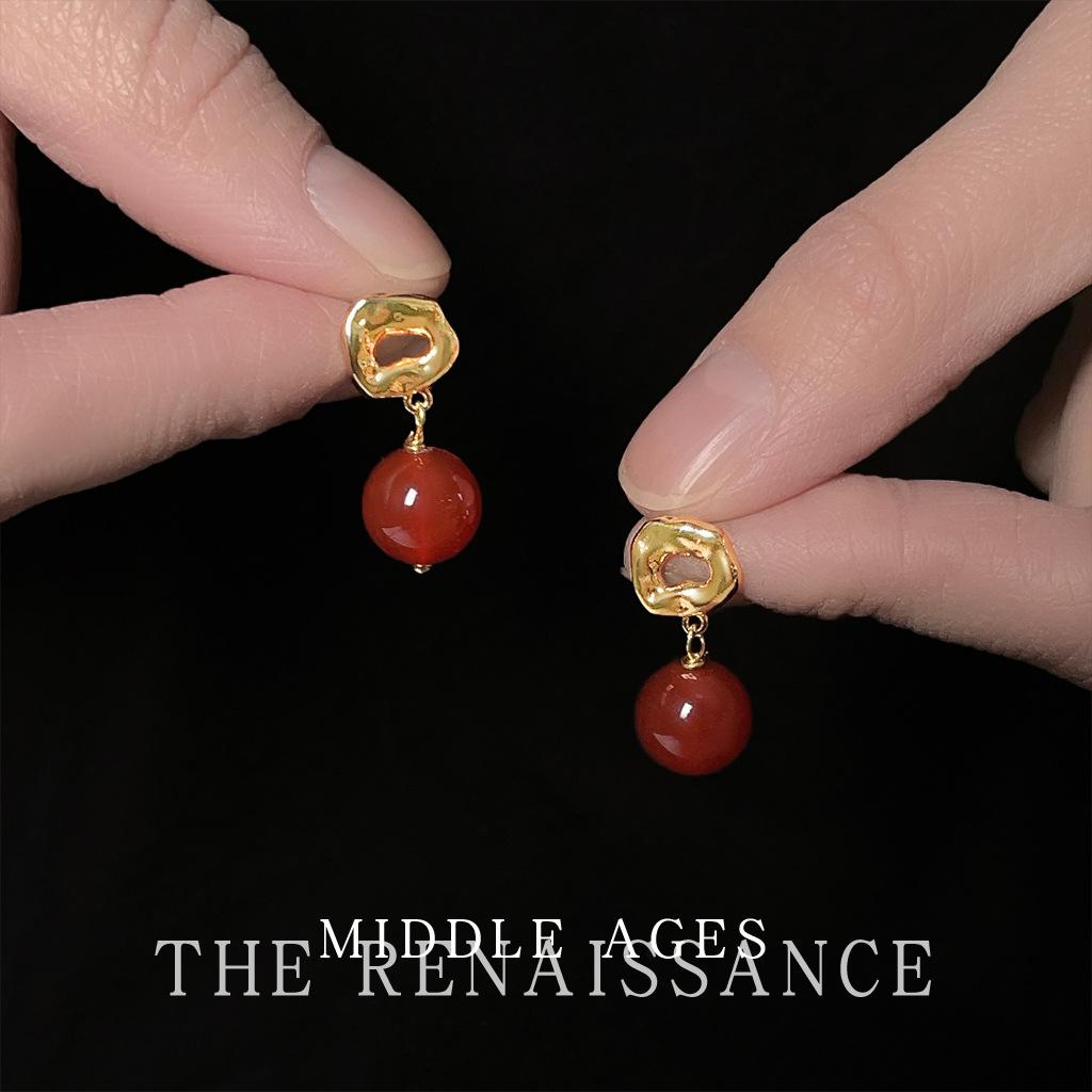 Medieval agate texture earrings retro French stud earrings white earrings