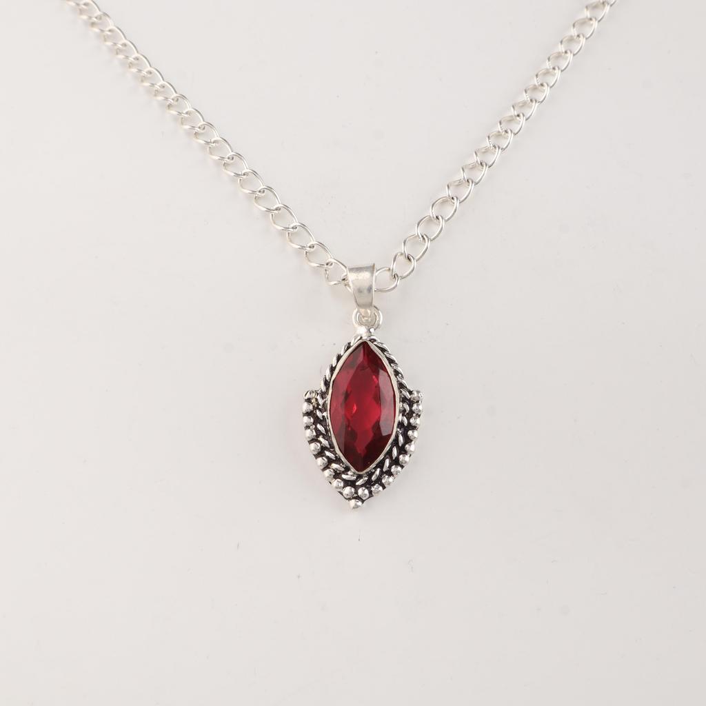 Pink Rubellite Gemstone 925 Sterling Silver Handcrafted Pendant 1.4" Anniversary Gift For Wife APP-4-7