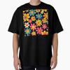 Retro Happy Hippie 1960's Vibrant Colorful Flower Pattern Oversized T-Shirt