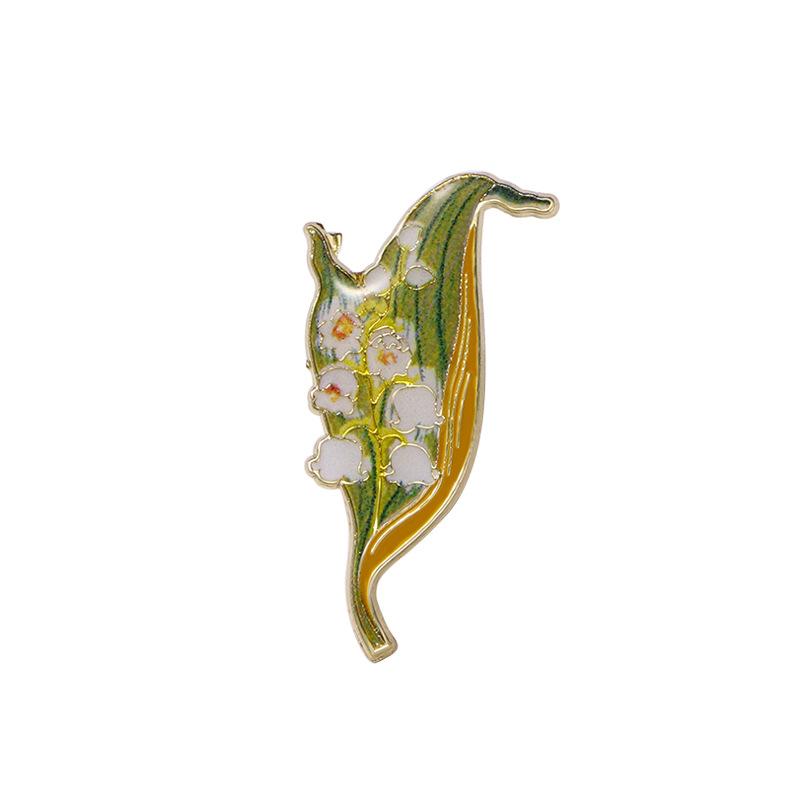 Plant Flower Series Brooch Alloy Epoxy Flower Lily of the Valley Enamel Pin Clothing Accessories Metal Badge