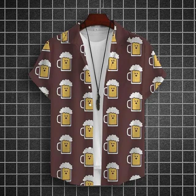 Camisa Hawaiana para Hombre Camisas de Manga Corta Estampadas 3D de Cerveza Camisa para Fiesta de Cerveza Camisetas Camisetas Casuales de Verano Ropa Holgada Oversize para Hombre