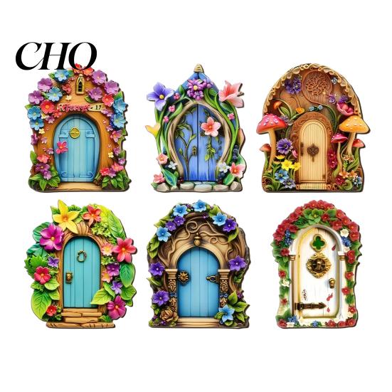 Transparent Acrylic Outdoor Decor Wooden Fairy Garden Decoration, Tree Hollow Cottage Door with High-Definition Waterproof Ornament UV Printing,