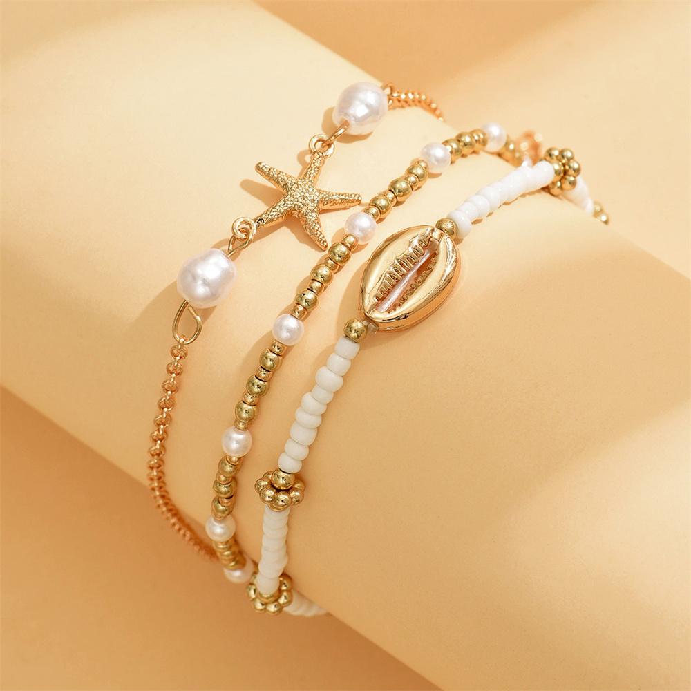 Bohemian Starfish Foot Chain Shell Anklets Sets For Women 3pcs/Set Gold Color Ankle Bracelet Beach Jewelry Summer Accessories
