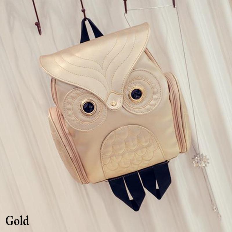 Women Backpack Stylish Cool Black PU Leather Owl Backpack Female Women Shoulder Bag