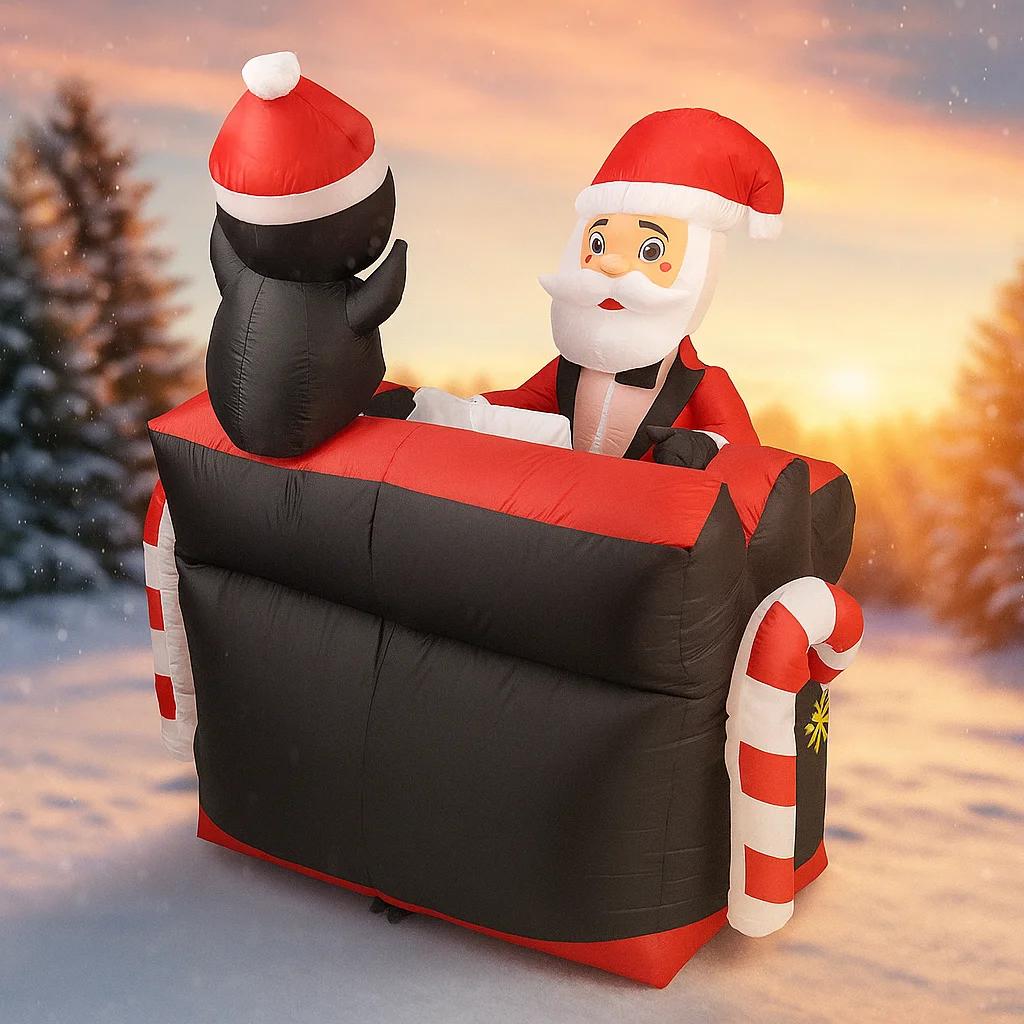 4.92FT Inflatable Toy Santa Piano Penguin with LED Light Holiday Gifts Xmas Decoration for Yard Christmas Supplies Home Ornament