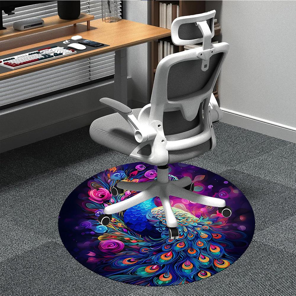 

1pc Peacock Flowers Office Round Area Rug, Indoor Mat Suitable ForOffice, Under Office Chairs Bedroom Living Room Home Decor, Room Deco, D066 80cm by 80cm