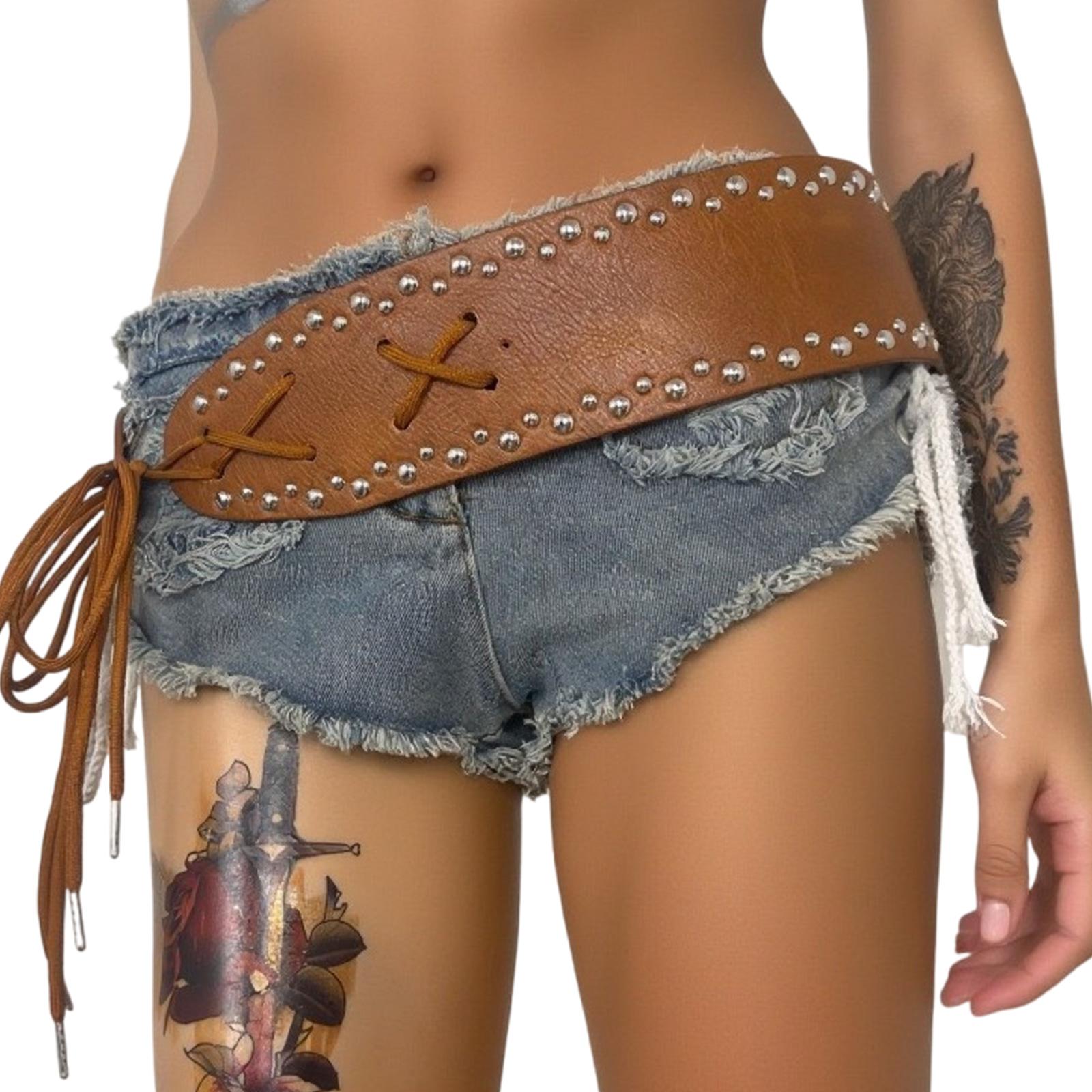 

Elegant Metal Rivets Studded Punk Waist Belt Soft PU Waist Strap Unisex Gothic Waist Accessory For Women Everyday Wear верблюд