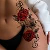 Red Temporary Rose Flower Arm & Leg Tattoo Stickers, Stripper Chest & Thigh Design, Waterproof, Perfect For Women