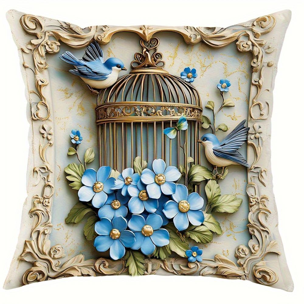 Heimdeko Blaue Blumen, Vögel & Schmetterlinge Kissenbezüge Muster Kissenbezug Geeignet für Sofa Schlafzimmer Auto Kissenbezug