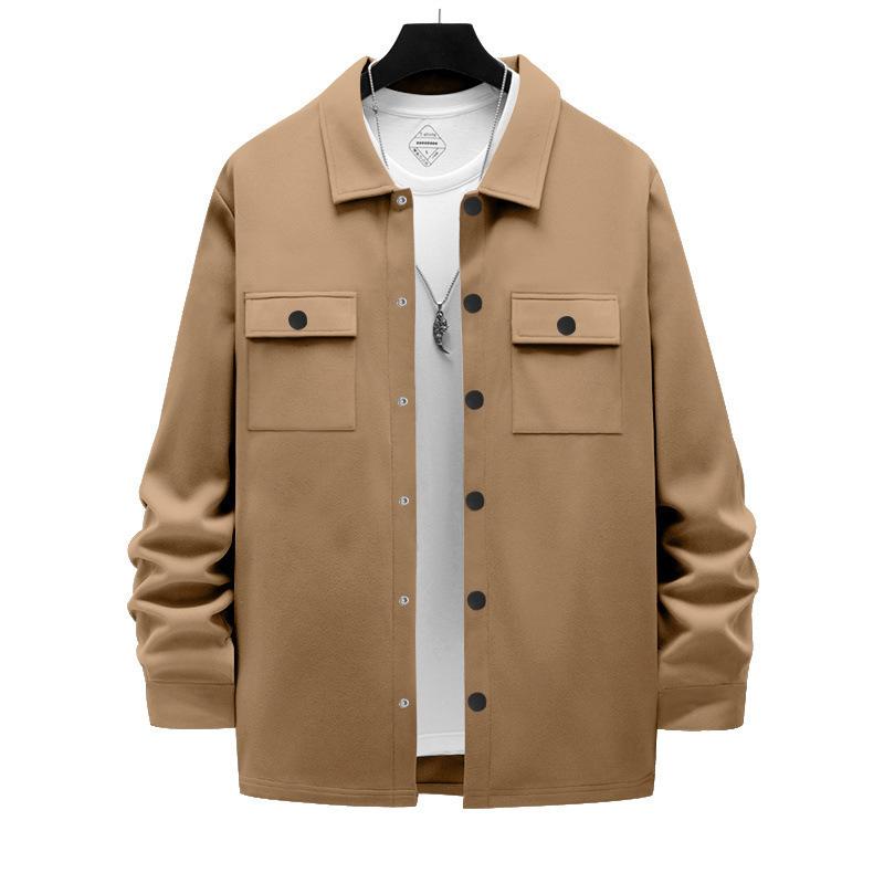 Men's Snap‑Button Shirt Jacket, Point Collar, Dual Chest Flap Pockets, Long Sleeve, Soft Knit Lightweight Casual Shacket Overshirt for Men
