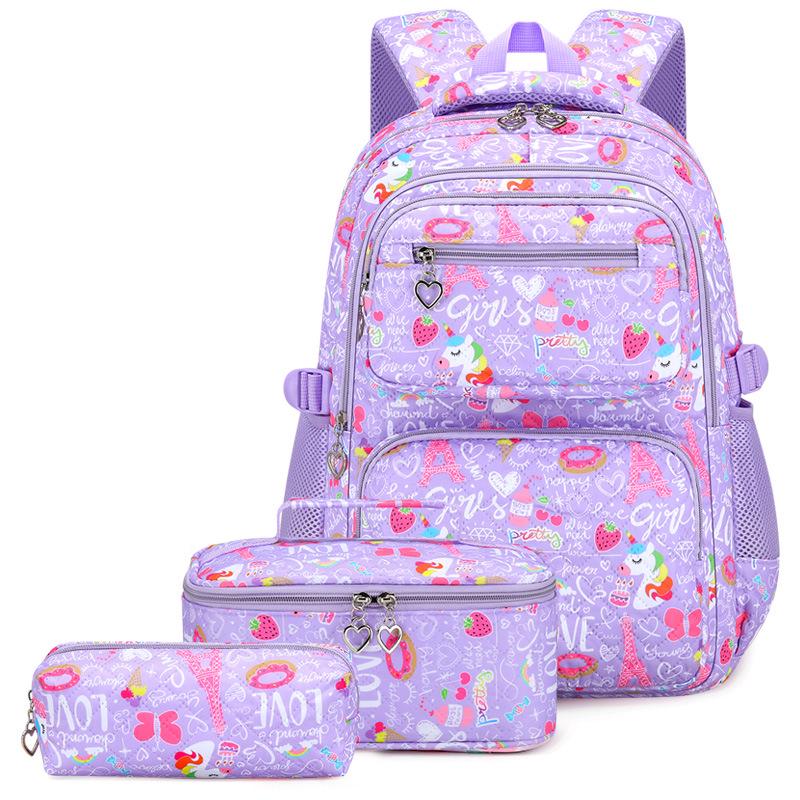 Trendigt 3-delat skolryggsäckset för flickor - Söt campusstil