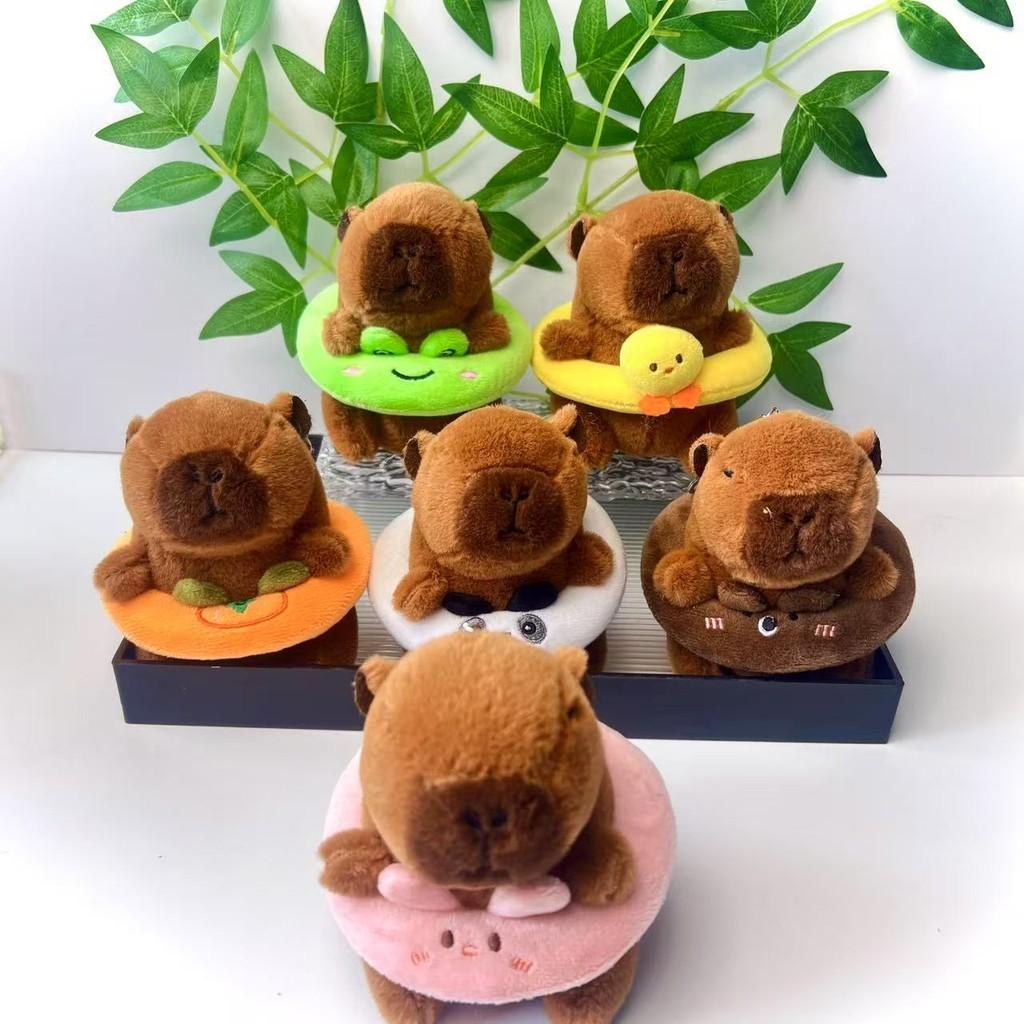 Swimming Ring Capybara Key Chain Cute Children Backpack Hanging Plush Gift Doll
