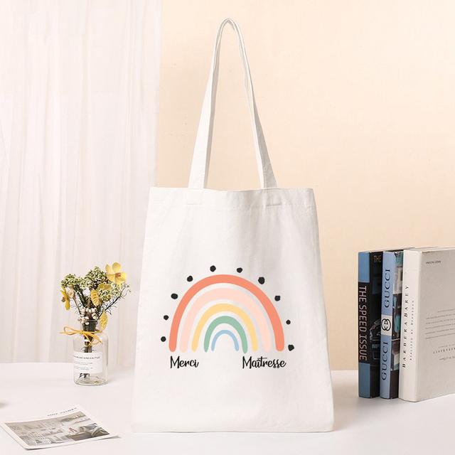 New Female Bag Shopping Bags Shoulder Bag Foldable Reusable Casual Thank You Mistress Print Canvas Student Portable Handbags