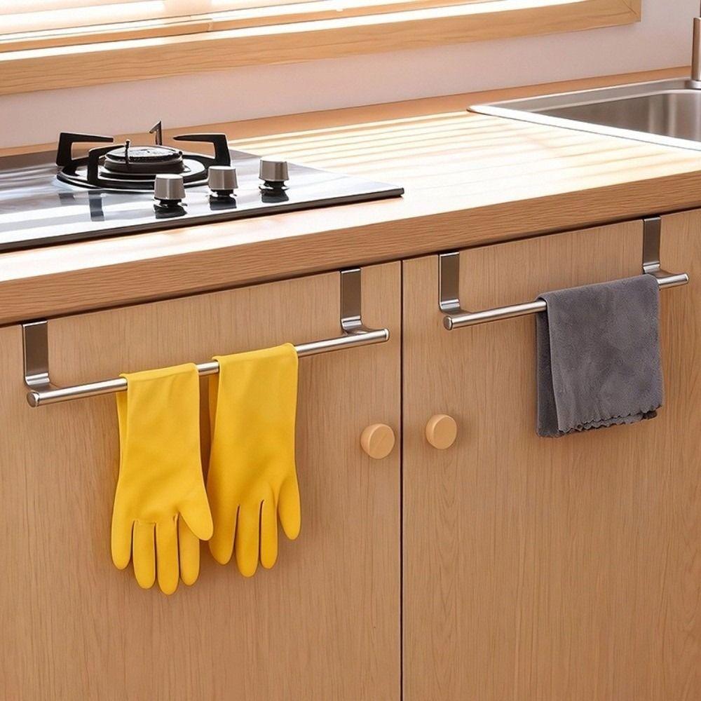 Hanging Rod 23-35cm Retractable Towel Rack Single Bar No-Drill Stainless Steel Rack Wall-Mounted Towel Rod Kitchen Organizer