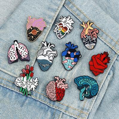 Fashion Body Organs Enamel Brooch Heart Brain Lung Lapel Pins Art Design Ocean Flowers Symbol Love Badge Bag Denim Jewelry Gifts
