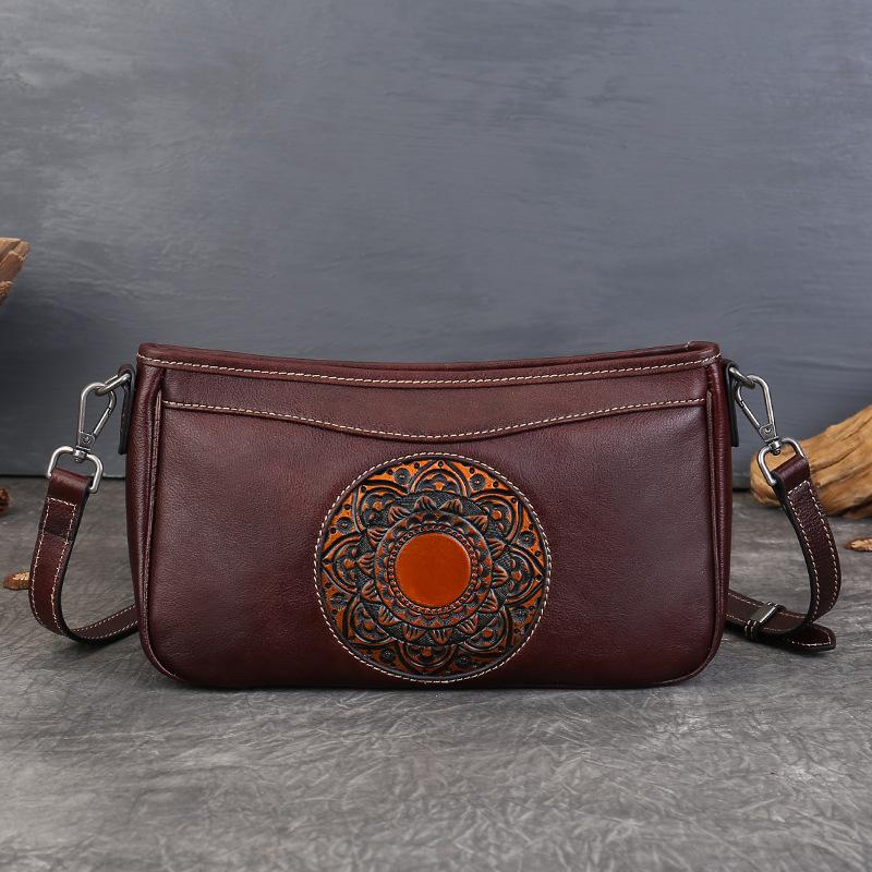 

Johnature Totem Embossed Women s Bag Genuine Leather Versatile Retro Soft Cowhide Shoulder Crossbody Bag кофейный