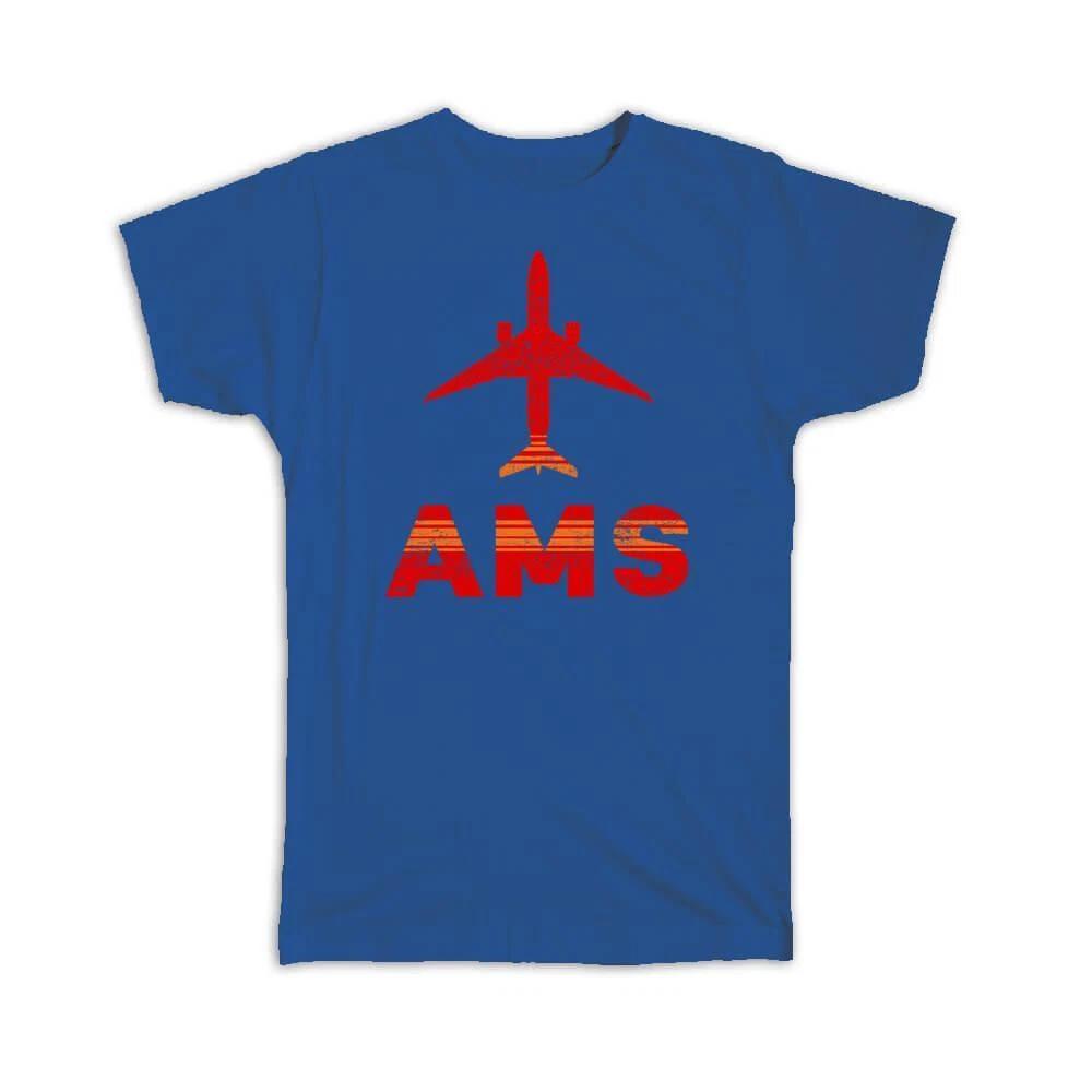 Gift T-Shirt : Netherlands Amsterdam Airport Schiphol AMS Travel Airline AIRPORT 2XL