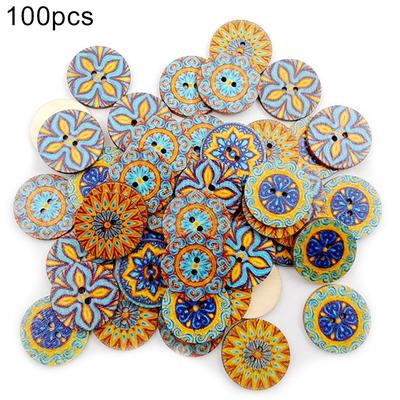 DI-PA DIY Scrapbooking Print Round Flower 100Pcs Button Wood Clothes Bag Sewing Decor