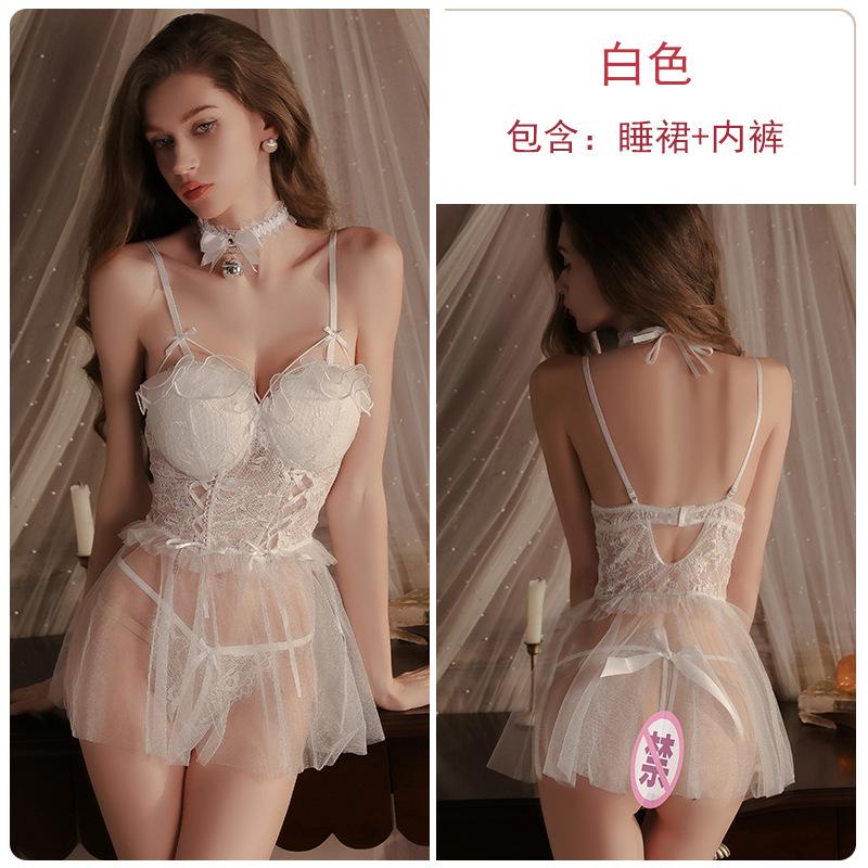 Women's Sheer Mesh Lace Push Up Padded Lingerie Sleep Dress Set