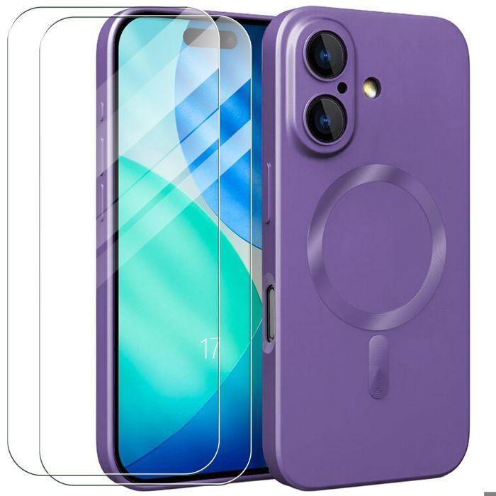 Coque TPU - E.F.Connection - pour iPhone 17 - Silicone Violet - Système Magnétique - 2 Verres Trempés