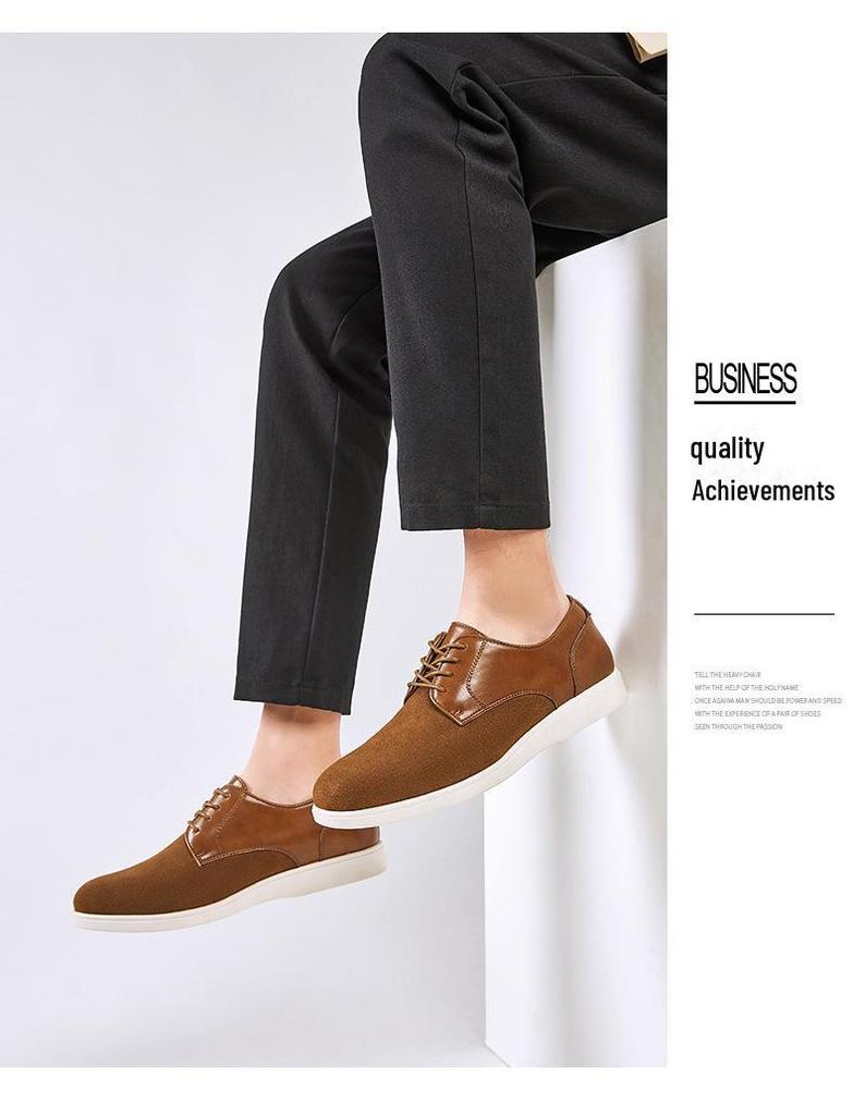 2024 British Style Men's Retro Derby Shoes: Genuine Leather, Round Toe, Lace-Up, Frosted Cow Suede for Spring & Autumn.