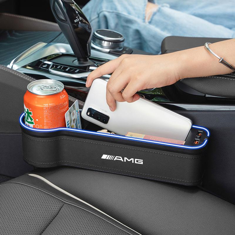 LED Large Capacity PU Car Seat Back Storage Box Seat Gap Filling Bracket Storage Box For Mercedes Benz AMG A B C E G CLA W211
