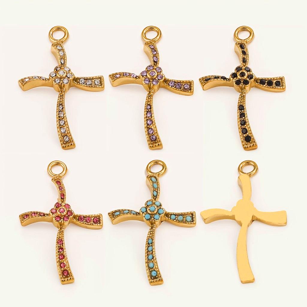 

Stainless Steel Spiral Cross Crystal Pendant Necklace & Earrings - DIY Jewelry Accessories Single Price [2.75g] білий