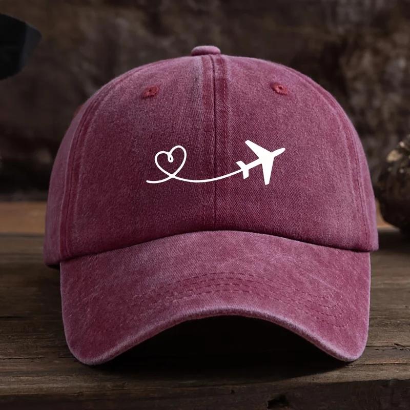 Unisex Love Heart Airplane Print Baseball Cap, Outdoor Sun Protection Fashionable All-Match Duckbill Hat, cotton